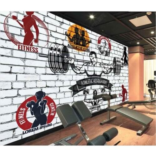 Custom murals wallpaper for walls 3 d Gym mural Retro brick wall sports weightlifting fitness gym background wall papers decor