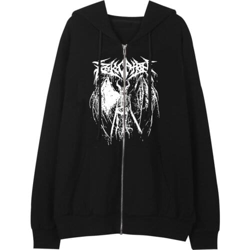 Gothic grunge graphic print Oversized hoodie Harajuku Punk E-girl casual top vintage loose long-sleeved pullover y2k streetwear