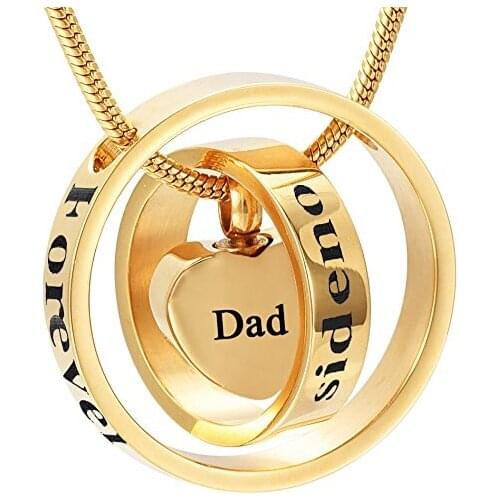 JJ001 Two Gold Circle - No Longer By My Side,Forever In My Heart Memorial Urn Necklace For Loved Ones Cremation Ashes Jewelry
