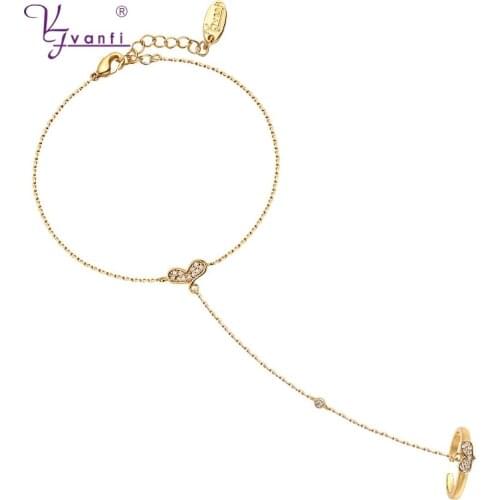 Kfvanfi Gold Color Love Heart Bracelet Zircon Stone Chain Long Section Bracelet for Women Girl Party