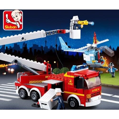 SLuban 0627 Fire Fighting Heroes Ascend Platform Fire Truck Building Block Car Model Block Toy For Kids Christmas Birthday Gift