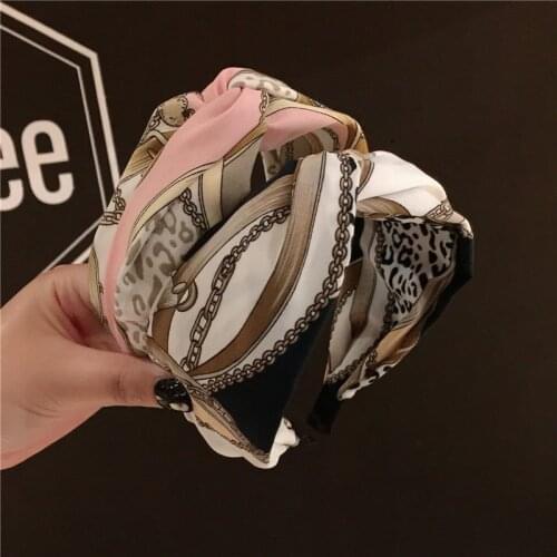 Korea Chain Print Flower Cross Tie Hairbands Hair Accessories For Girls Hair Band Hair Bows Hairband Headbands For Women