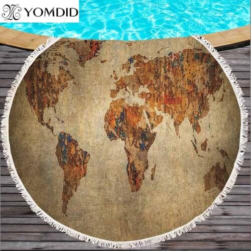 Round Beach Towel World Map Pattern Towels 3d Printed Wall Hanging Tapestry Decor Bath Yoga Mat Microfiber 150cm Beach Towel