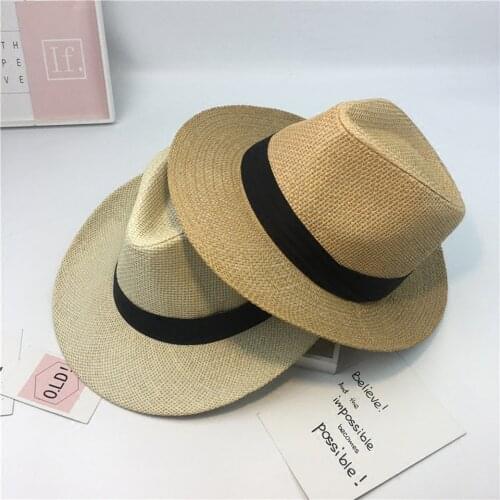 Summer Fashion Casual Unisex Beach Trilby Large Brim Jazz Sun Hat Panama Hat Paper Straw Hat Women Men Cap With Black Ribbon