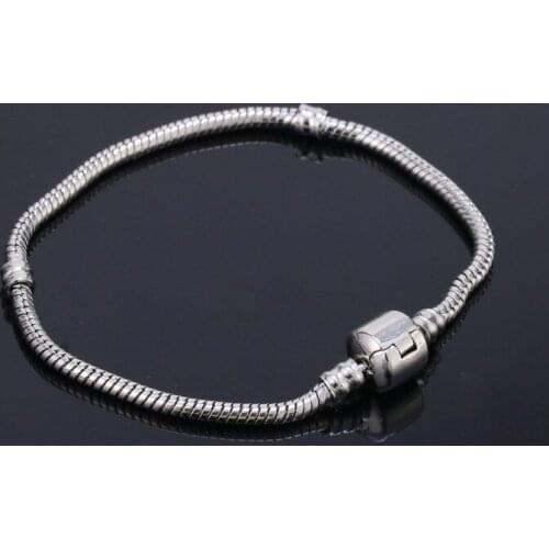 1PC Fashion Barrel Clasp Silver Snap Bracelet Fit European Charm Beads 8.7 inch