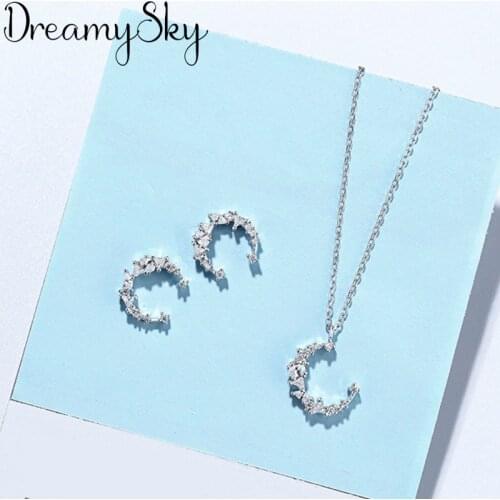 Fashion Bridal Jewelry Sets Silver Color Rhinestone Moon Necklaces Crystal Earrings for Women Wedding Jewelry