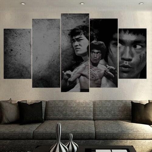 Wall Art Canvas Painting Home Decor Frame 5 Panels Kung Fu Superstar Bruce Lee Picture Modular HD Prints Poster For Living Room