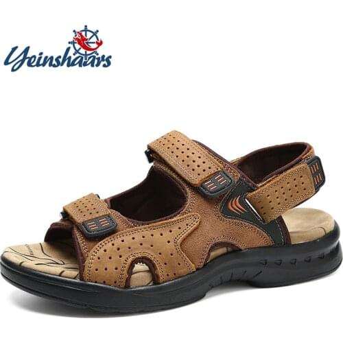 YEINSHAARS Genuine Leather New Fashion Summer Breathable Men Sandals Beach Shoes Mens Causal Shoes