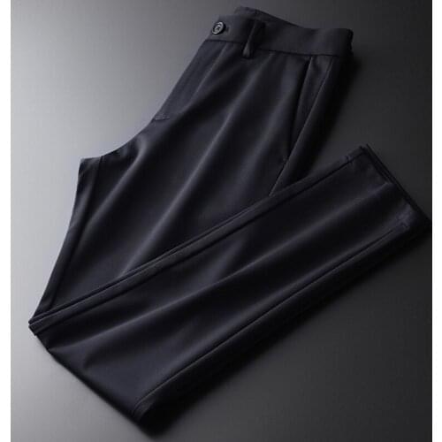 New Navy Mens Pants Luxury Solid Color Business And Casual Suit Man Pants Autumn And Winter Slim Fit Thick Male Pants