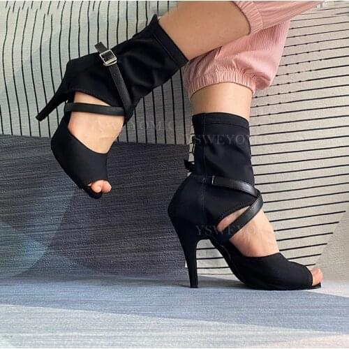 Latin Dance Shoes Ladies Dance Boots Salsa Tango Black Shoes Indoor Performance Ballroom Latin Dance Shoes In Heel 10cm