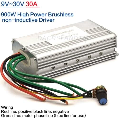 900W DC Brushless Motor Driver Board Electric Governor (No Hall) 30A DC 9V 12V 24V