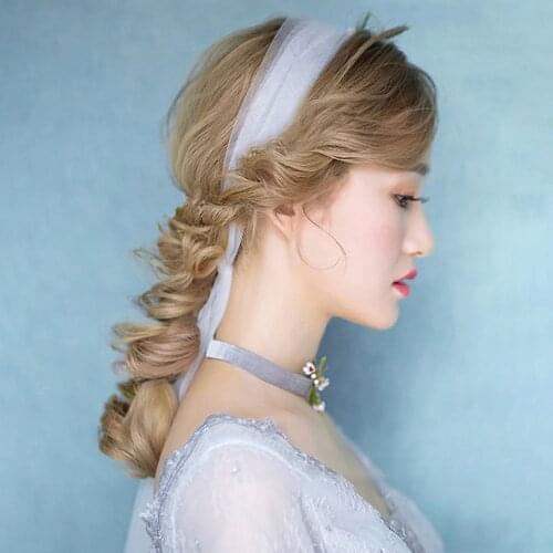 Simple Wedding Women Long Tulle Bridal Headband Elegant Bride Wedding Accessories Hairband Ribbon Lady Hen Party Headwear Ivory