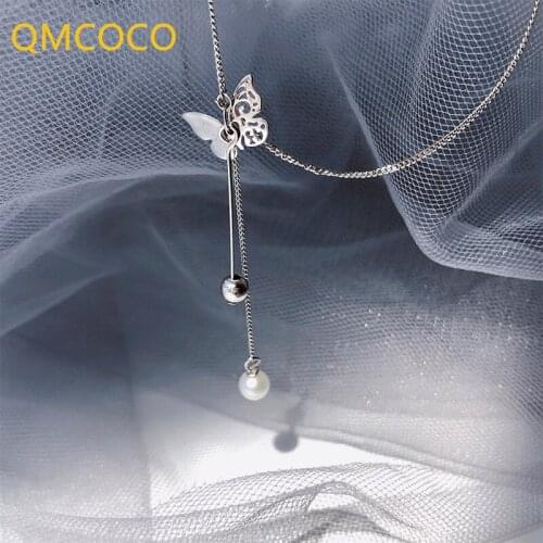 925 Silver Chain Butterfly Tassel Necklace Women Pearl Temperament Clavicle Chain 2021 New Style Woman Simple Jewelry Giift