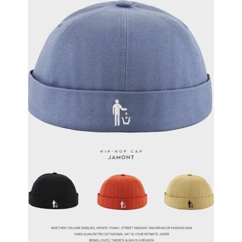 Embroidery Men Women Skullcap Hat Cap Casual Docker Sailor Mechanic Brimless Solid Color Gorro Invierno Mujer Spring Cap