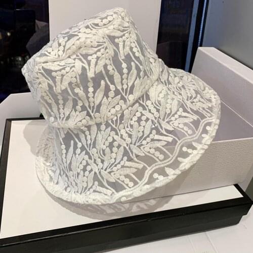 New Trendy Simple Lace Bucket Hat for Women Female Soft Lace Flower Wide Brim Sun Hats Floppy Vacation Beach Hats Free Shipping