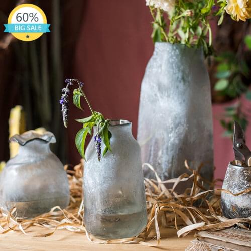 Glass Tabletop Vintage Simple Vase European Style Tall Creative Flower Vase Small Jarrones Decorativos Room Decoration AH50VS