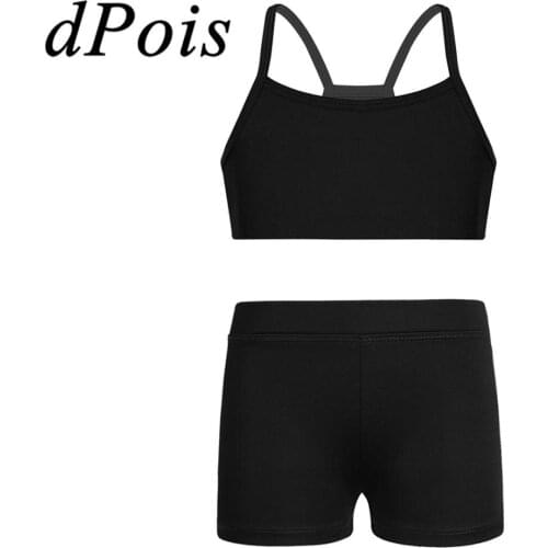 Kids Girls Tanks Bra Tops Crop Top with Boy-cut Low Rise Dance Shorts Ballet Suit Yoga Sports Workout Sets Childrens Activewear