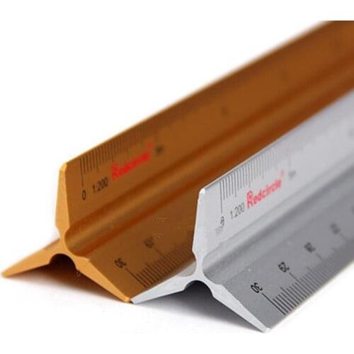 Red Circle Triangular Scale Ruler 30cm Aluminium Alloy 1:50-400 For Graphics Design