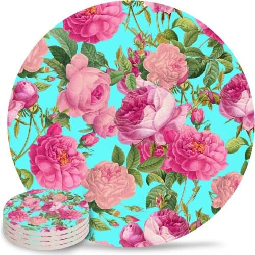 Vintage Summery Rose Pattern Placemats for Table Kitchen Coffee Table Decor Accessories Ceramic Coasters
