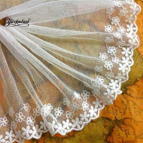 YACKALASI 14 YDS White Cotton Embroidery Lace Little Flower Scallped SOft Tulle Lace 6cm