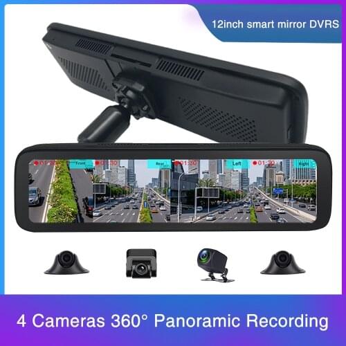2021 newest night vision 4cams record smart mirror car DVRs 360°24H parking monitor MAX 256G 12in touch screen car video recorde