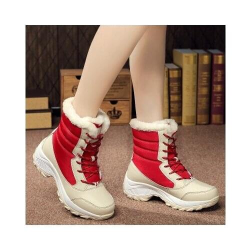 Womens winter shoes breathable waterproof platform sneakers warm Snow boots anti-skid lace up ultra light plus size 41