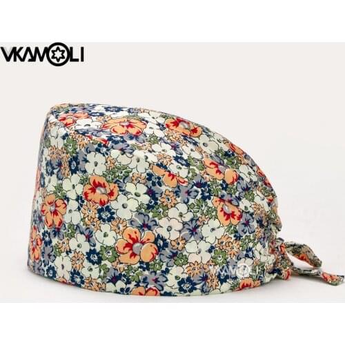 Women Scrubs cap Flower Printed gorros quirofano mujer breathable print adjustable pet shop work hats beauty hats