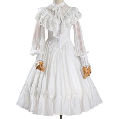 NEW Western Women Spring Summer Lolita Chiffon Dress Daily Vintage Medieval Gothic Dress Female Lace Party Court One-Piece Dress