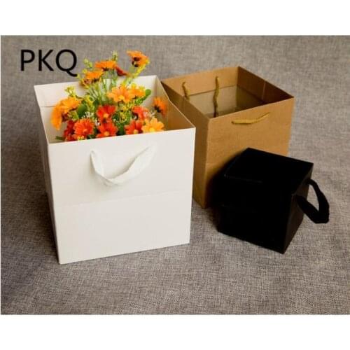 10x10x10cm/15x15x15cm Paper Bags with Handle White/Black/Kraft Gift Bag Square Flower/Food Packaging Bag Party Present Bag 10pcs