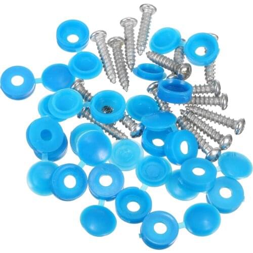 16pcs Universal Car Blue 22mm Number Plate Fixing Screws Caps Bolts Nuts Fitting Fixing Kit