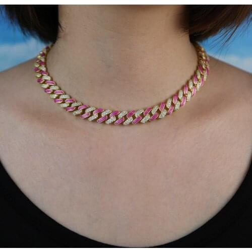 2021 New Fashion Chic Design Jewelry Sets 2 tone Colors Pink/White Bracelet/Necklace Iced Out 5A Cubic Zircon Hiphop Women Gift