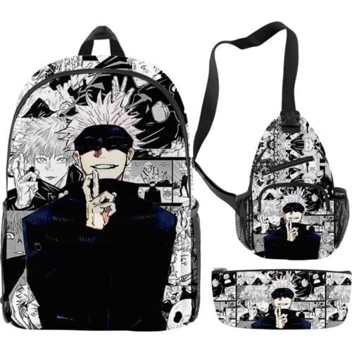 3pcs/set Japan Anime Jujutsu Kaisen Backpack Teenager Women Men Backpack Children Boys Girls Comic Oxford Waterproof Schoolbag