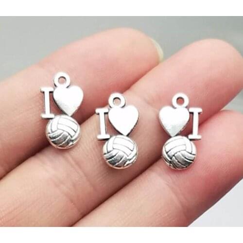40pcs/lot--16x9mm, Antique silver plated I love volleyball charms,DIY supplies, Jewelry accessories