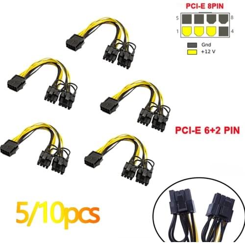 5/10pc 8 Pin PCI Express To Dual PCIE 8 (6+2) Pin Power Cable 20cm Motherboard Graphics Card PCI-E GPU Power Data Cable Splitter