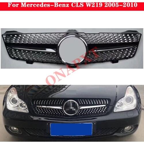 For Mercedes-Benz CLS W219 2005-2010 Car styling Middle grille ABS plastic Silver Black front bumper grill Auto Center Grille