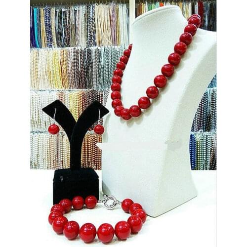 FREE shipping>>>>> NEW Real natural 14MM red shell pearl necklace 18"bracelet 7.5"earrings A+00666