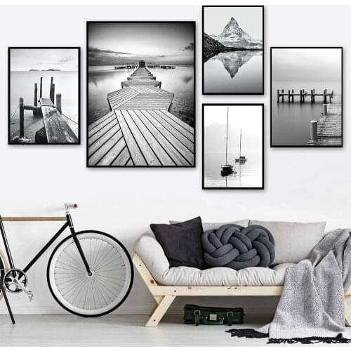 Modern Style Black And White Photography Wooden Bridge Decorative Painting Living Room Bedroom Dining Room Home Decor