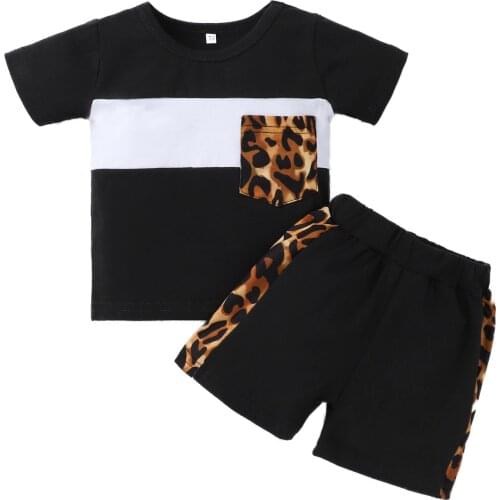 OPPERIAYA Baby Clothing Leopard Print Casual Set Short Sleeve O-neck T-shirt with Pocket Elastic Waist Short Pants