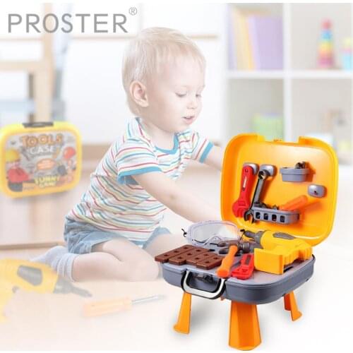 Proster Children Kids 33 Pcs Work Bench Tool Box DIY Play Toy Set With Tools Drill for Construction Accessories Pretend Play