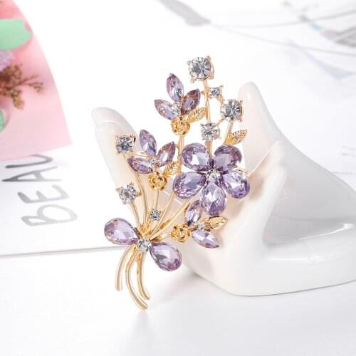 Purple Rinestone Flower Brooches For Women Party Office Casual Brooch Pins Gifts