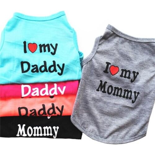 Unisex Puppy Cat T Shirt Sleeveless Clothing Cute Dogs Clothes For Small Dogs Classic Love Mommy & Love Daddy Print Dog Vest