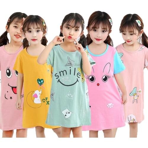 Unicorn Cotton Nightdress Little Teen Girl Pajamas Dresses Children Cartoon Summer Nightgown Home Clothes Kids Sleepwear Nightie