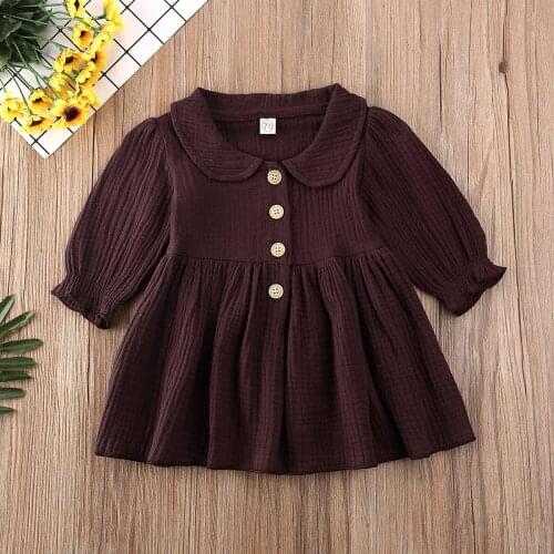 Pudcoco Toddler Baby Girl Clothes Solid Color Flower Long Sleeve Ruffle Dress Princess Casual Dress Cotton Clothes