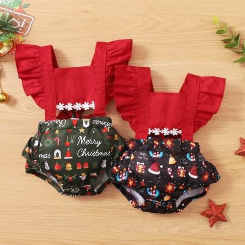 Newborn Baby Girls Clothes Santa Christmas Romper Ruffle Romper Patchwork Backless Jumpsuit Outfit Childrens Clothing