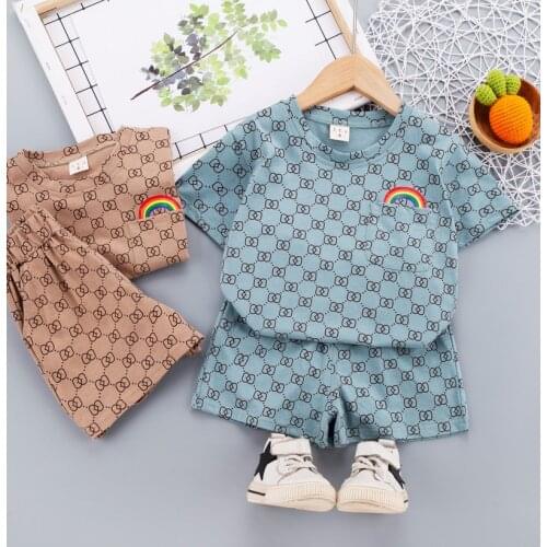 Summer Toddler Boy Cartoon Print Clothing Set Children Cotton Rainbow T-Shirt+Shorts 2pc Suits Casual Infant Costume Sportswear