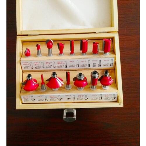 15PCS 1/4"(6.35mm) Shank Tungsten Carbide Router Bit Set Wood Woodworking Cutter Trimming Knife Forming Milling Wood Case box