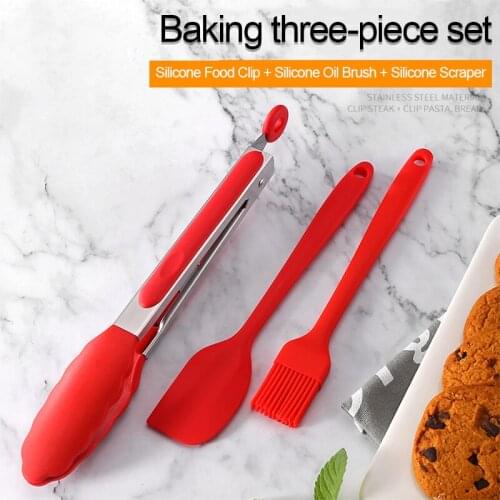 Silicone Food Clip Set Stainless Steel Bread Barbecue Portable Silicone Oil Brush Scraper Steak Clip Baking Tool Kitchen Picnic