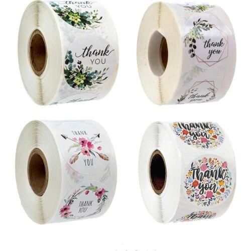 500Pcs/roll 4 Types Designs Floral Thank You Sticker Seal Labels Christmas Gift Decoration Sticker Package Stationery Sticker