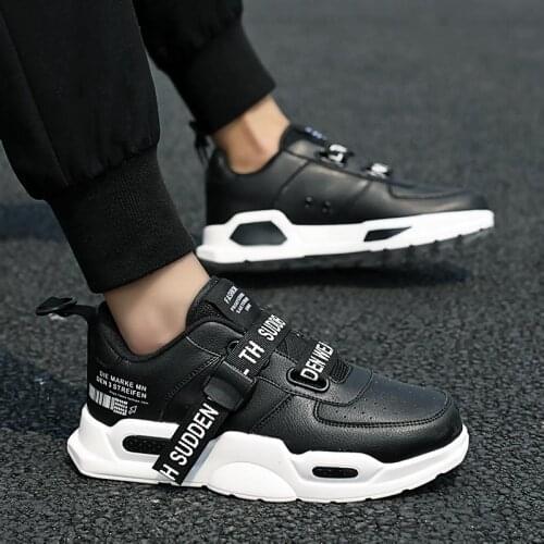 Big Size PU Leather Non-slip Men Shoes Sport Man Sports Shoes Men Leather Sneakers for Men Running Shoes Man Black Fitness A-527