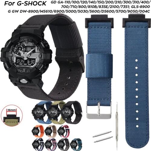 Nylon Watch Band for Casio G-SHOCK Watch Strap Convex Connector Bracelet GA-110 400 GD100 DW-6900 G-5600 GW-M5610 GLS8900 16mm